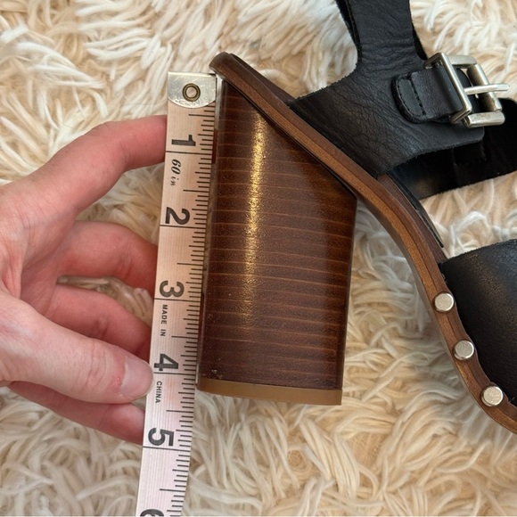 Zara Basic Collection Black Leather Studded Block Heel wood Sandals Size 38/7.5 - Picture 9 of 9